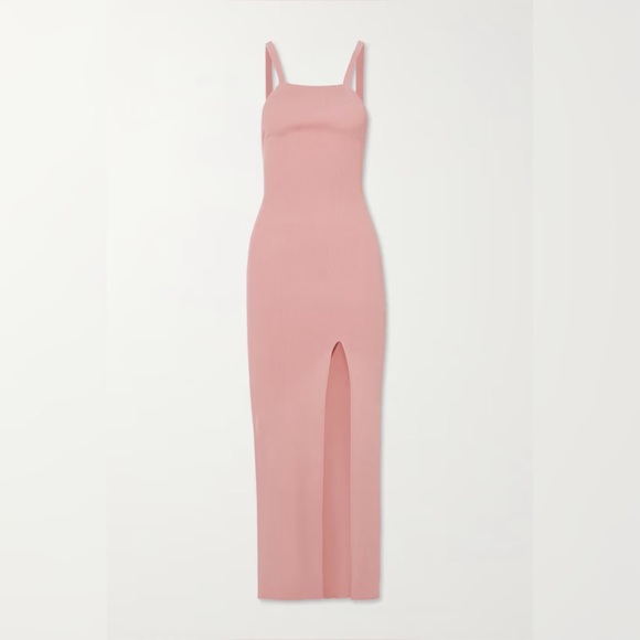 NWT Zeynep Arcay Halter Neck Vintage Rose Backless Slit Midi Knit Dress - Picture 3 of 7